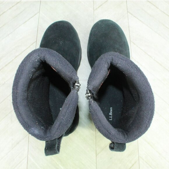LL Bean Black Suede Pull On Side Zip Insulated Mid Calf Winter Boots Size 7 M - Picture 6 of 9